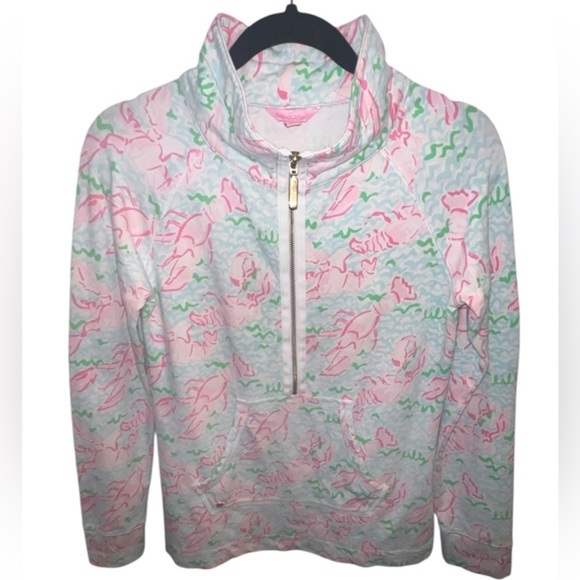 Lilly Pulitzer Skipper Popover Quarter Zip Lobstah Roll Spa Blue Tropical Small - Picture 1 of 6